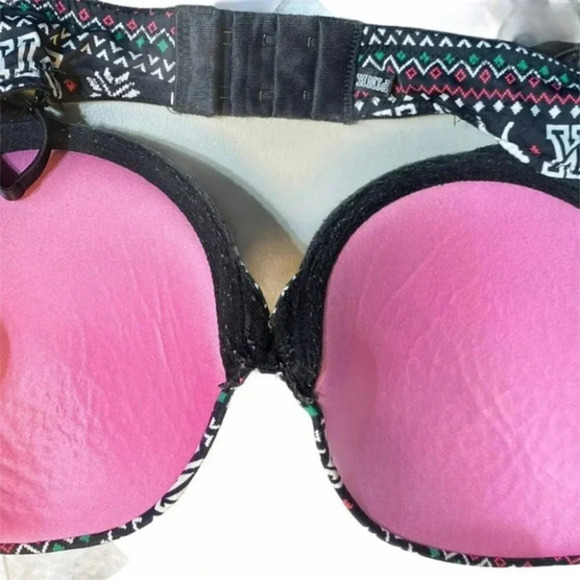 Pink Victoria Secrets 36C Christmas print‎ padded push up bra Retro - Picture 6 of 7